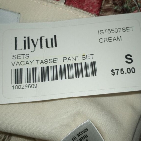 Lilyful Cream Vacay Tassel Pant Set with Fringe Sz.S NWT. - Picture 10 of 11